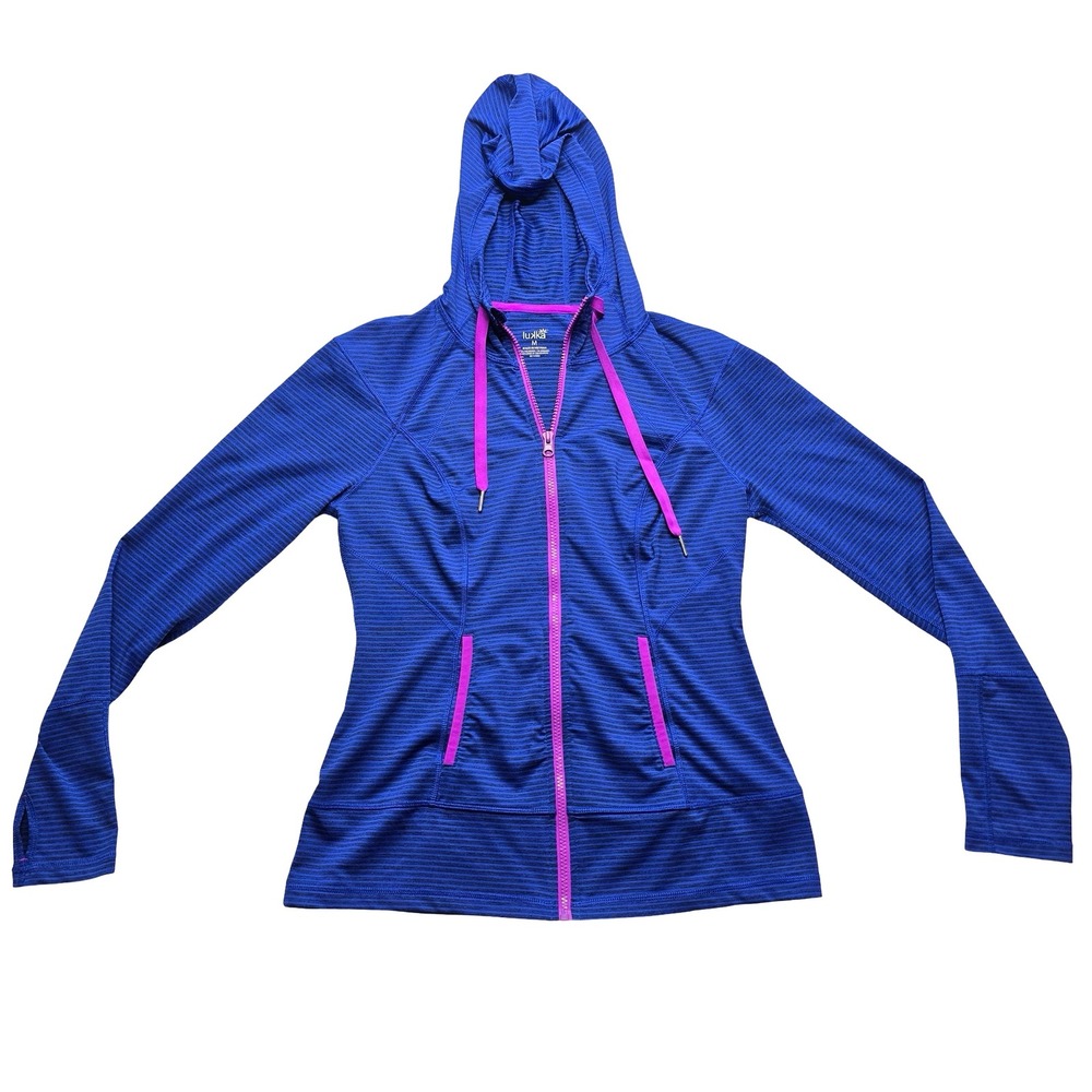 Lukka Athletic Zip Hoodie Blue Pink Striped Activewear Women's M‎